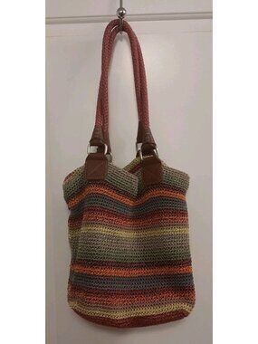 the sak Multi Colored Crochet Purse Burgundy Lining BOHO Shoulder Bag